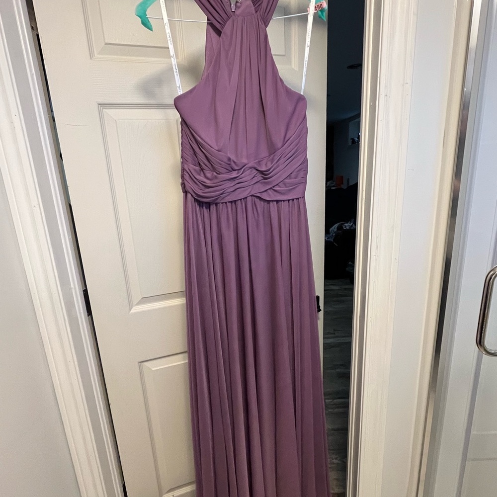 David’s bridal purple ruched evening dress